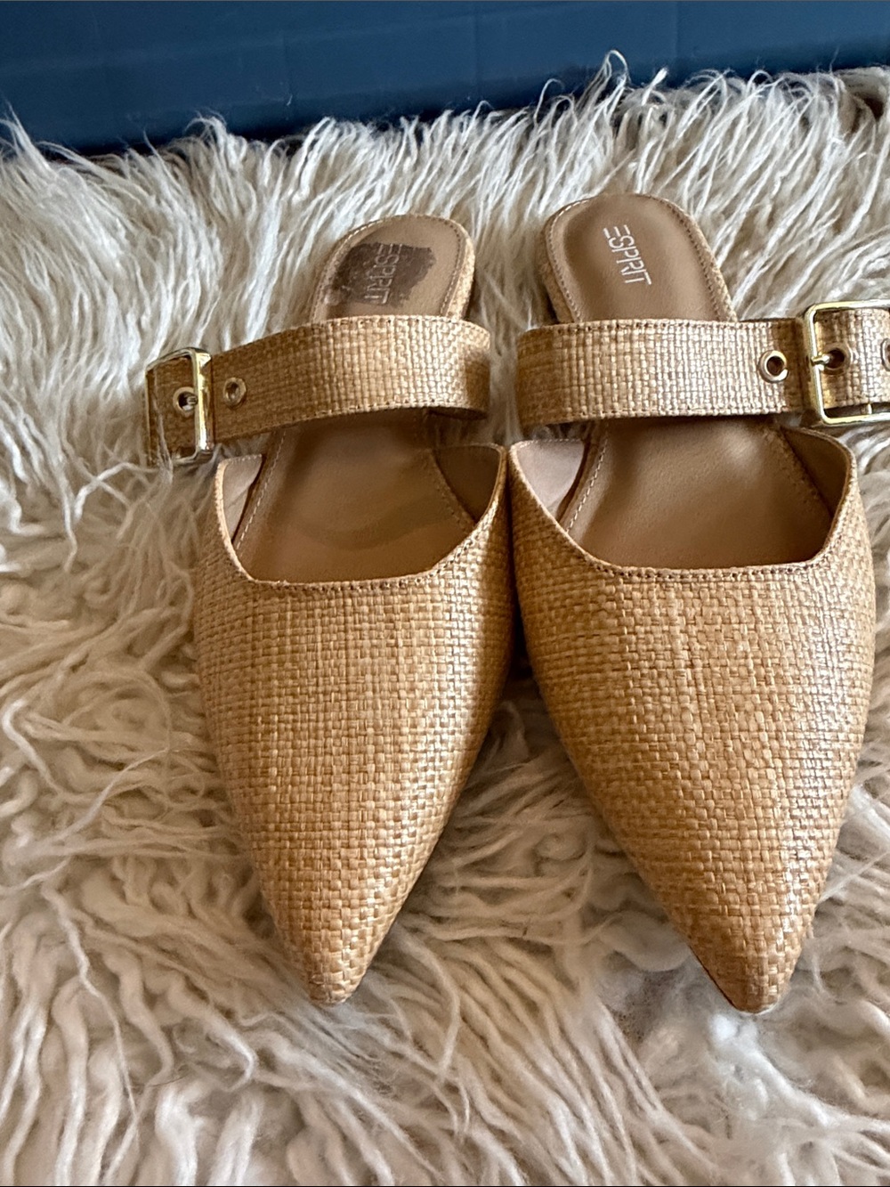 Esprit Tan Woven Pointed-Toe Buckle Mules - Picture 3 of 5